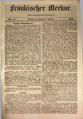 Fränkischer Merkur (Bamberger Zeitung) Freitag 5. Januar 1844