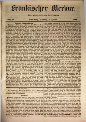 Fränkischer Merkur (Bamberger Zeitung) Samstag 6. Januar 1844