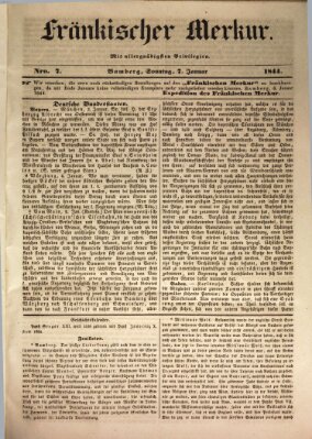 Fränkischer Merkur (Bamberger Zeitung) Sonntag 7. Januar 1844