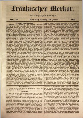 Fränkischer Merkur (Bamberger Zeitung) Samstag 13. Januar 1844