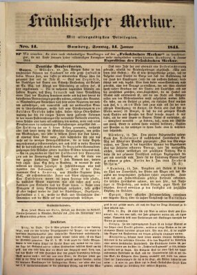 Fränkischer Merkur (Bamberger Zeitung) Sonntag 14. Januar 1844