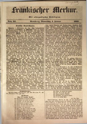 Fränkischer Merkur (Bamberger Zeitung) Donnerstag 1. Februar 1844