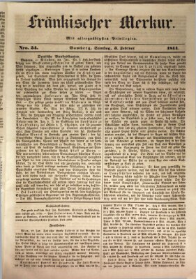 Fränkischer Merkur (Bamberger Zeitung) Samstag 3. Februar 1844