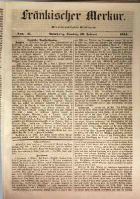 Fränkischer Merkur (Bamberger Zeitung) Samstag 10. Februar 1844