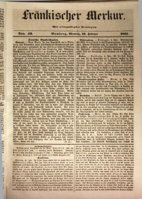 Fränkischer Merkur (Bamberger Zeitung) Montag 12. Februar 1844