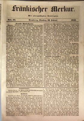 Fränkischer Merkur (Bamberger Zeitung) Dienstag 13. Februar 1844