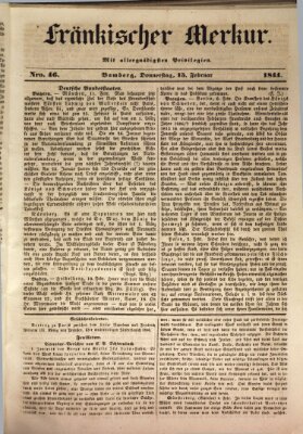 Fränkischer Merkur (Bamberger Zeitung) Donnerstag 15. Februar 1844