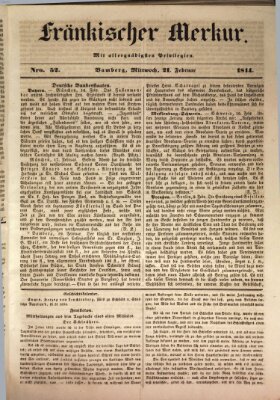 Fränkischer Merkur (Bamberger Zeitung) Mittwoch 21. Februar 1844