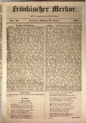 Fränkischer Merkur (Bamberger Zeitung) Samstag 24. Februar 1844