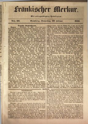 Fränkischer Merkur (Bamberger Zeitung) Donnerstag 29. Februar 1844