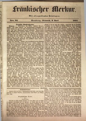 Fränkischer Merkur (Bamberger Zeitung) Mittwoch 3. April 1844