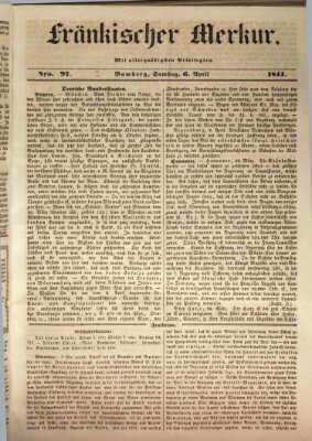 Fränkischer Merkur (Bamberger Zeitung) Samstag 6. April 1844