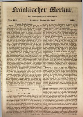 Fränkischer Merkur (Bamberger Zeitung) Freitag 12. April 1844