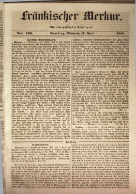 Fränkischer Merkur (Bamberger Zeitung) Mittwoch 17. April 1844