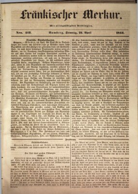 Fränkischer Merkur (Bamberger Zeitung) Sonntag 21. April 1844