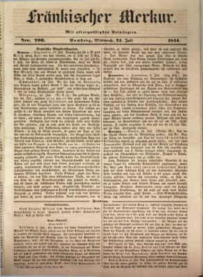 Fränkischer Merkur (Bamberger Zeitung) Mittwoch 24. Juli 1844