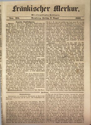 Fränkischer Merkur (Bamberger Zeitung) Freitag 2. August 1844