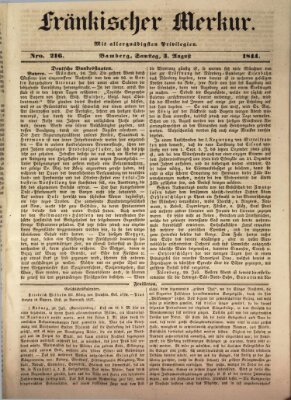 Fränkischer Merkur (Bamberger Zeitung) Samstag 3. August 1844