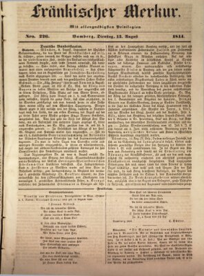 Fränkischer Merkur (Bamberger Zeitung) Dienstag 13. August 1844