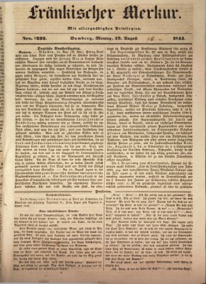 Fränkischer Merkur (Bamberger Zeitung) Montag 19. August 1844