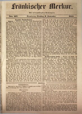 Fränkischer Merkur (Bamberger Zeitung) Dienstag 3. September 1844