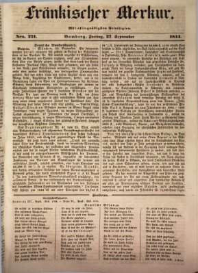 Fränkischer Merkur (Bamberger Zeitung) Freitag 27. September 1844