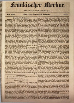 Fränkischer Merkur (Bamberger Zeitung) Montag 30. September 1844