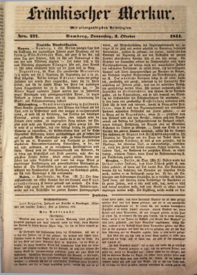 Fränkischer Merkur (Bamberger Zeitung) Donnerstag 3. Oktober 1844