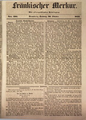 Fränkischer Merkur (Bamberger Zeitung) Sonntag 20. Oktober 1844