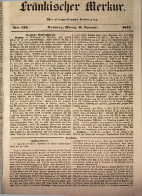 Fränkischer Merkur (Bamberger Zeitung) Montag 11. November 1844