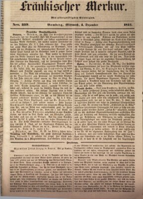 Fränkischer Merkur (Bamberger Zeitung) Mittwoch 4. Dezember 1844