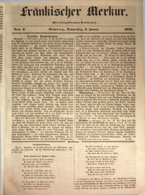 Fränkischer Merkur (Bamberger Zeitung) Donnerstag 2. Januar 1845