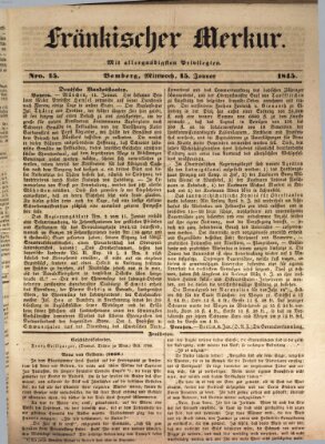 Fränkischer Merkur (Bamberger Zeitung) Mittwoch 15. Januar 1845