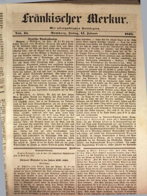 Fränkischer Merkur (Bamberger Zeitung) Freitag 14. Februar 1845