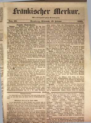 Fränkischer Merkur (Bamberger Zeitung) Mittwoch 19. Februar 1845