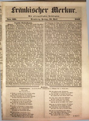 Fränkischer Merkur (Bamberger Zeitung) Freitag 18. April 1845