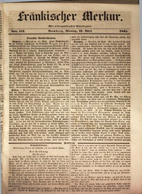 Fränkischer Merkur (Bamberger Zeitung) Montag 21. April 1845