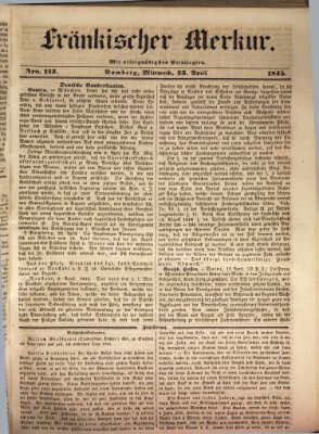 Fränkischer Merkur (Bamberger Zeitung) Mittwoch 23. April 1845