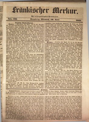 Fränkischer Merkur (Bamberger Zeitung) Mittwoch 30. April 1845