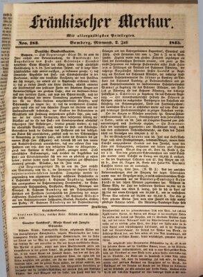 Fränkischer Merkur (Bamberger Zeitung) Mittwoch 2. Juli 1845