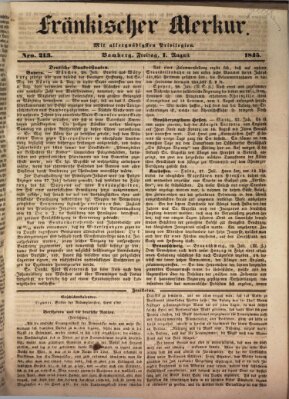 Fränkischer Merkur (Bamberger Zeitung) Freitag 1. August 1845