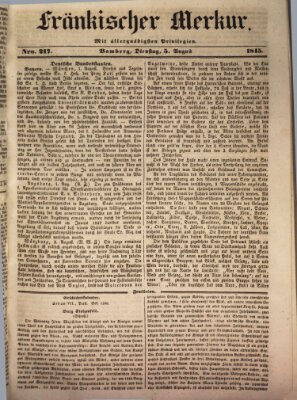 Fränkischer Merkur (Bamberger Zeitung) Dienstag 5. August 1845