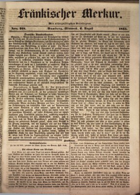 Fränkischer Merkur (Bamberger Zeitung) Mittwoch 6. August 1845