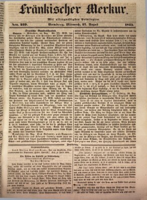 Fränkischer Merkur (Bamberger Zeitung) Mittwoch 27. August 1845