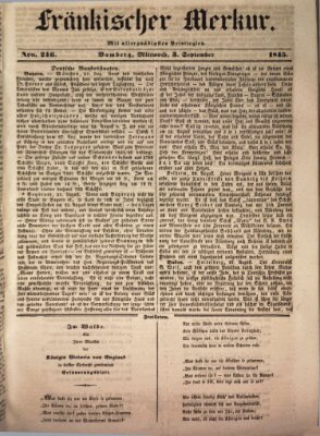 Fränkischer Merkur (Bamberger Zeitung) Mittwoch 3. September 1845