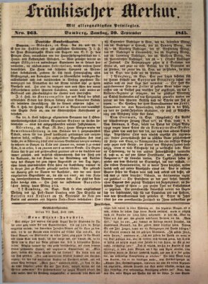 Fränkischer Merkur (Bamberger Zeitung) Samstag 20. September 1845