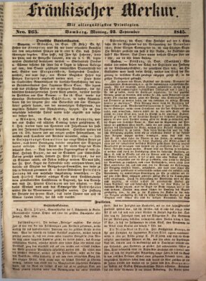 Fränkischer Merkur (Bamberger Zeitung) Montag 22. September 1845