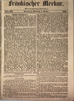 Fränkischer Merkur (Bamberger Zeitung) Mittwoch 1. Oktober 1845