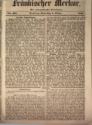 Fränkischer Merkur (Bamberger Zeitung) Donnerstag 2. Oktober 1845