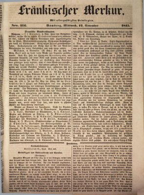 Fränkischer Merkur (Bamberger Zeitung) Mittwoch 12. November 1845